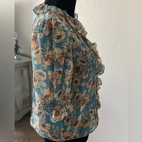 Cabi Cherish Printed Blouse - Blue and Cream - Picture 9 of 10